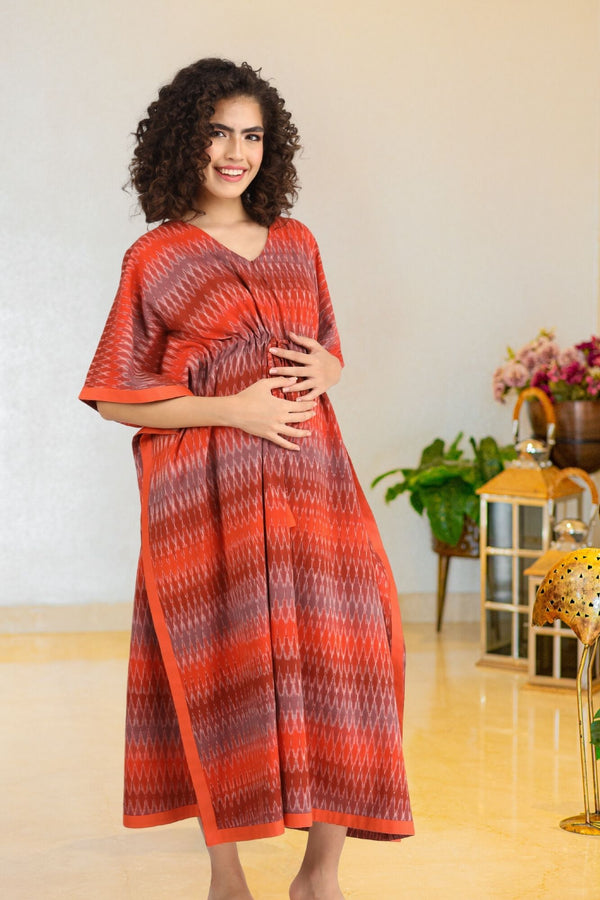 Flame Ikat Maternity & Nursing Kaftan (100% Cotton) momzjoy.com