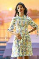 Soothing Blue Blossom Side Ties Maternity & Nursing Dress MOMZJOY.COM