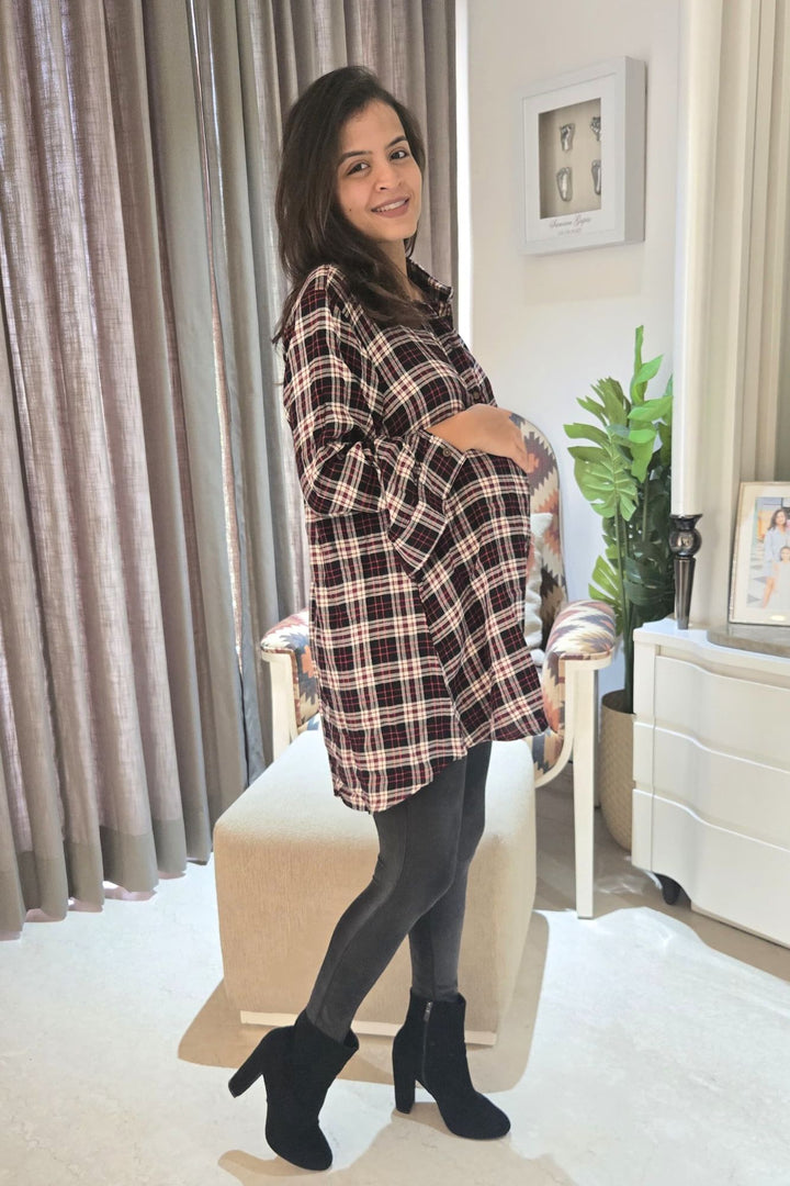 Plaid Red Black Maternity & Nursing Top momzjoy.com