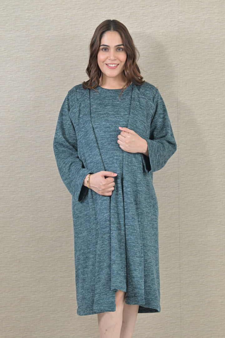 Warm Ocean Green Maternity Winter Cover Up momzjoy.com