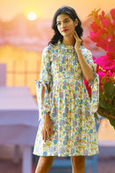 Soothing Blue Blossom Side Ties Maternity & Nursing Dress MOMZJOY.COM