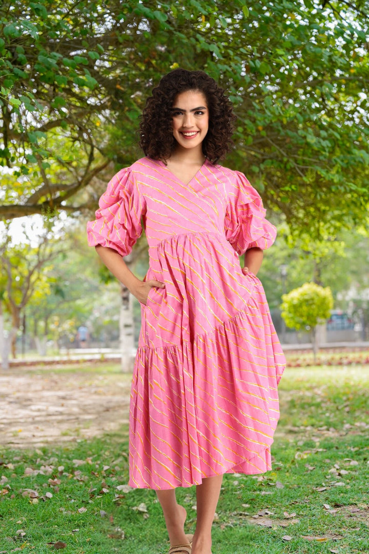 Bubblegum Pink Maternity & Nursing Frill Wrap Dress (100% Cotton) momzjoy.com