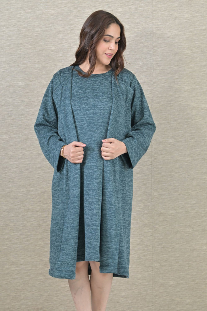 Warm Ocean Green Maternity Winter Cover Up momzjoy.com