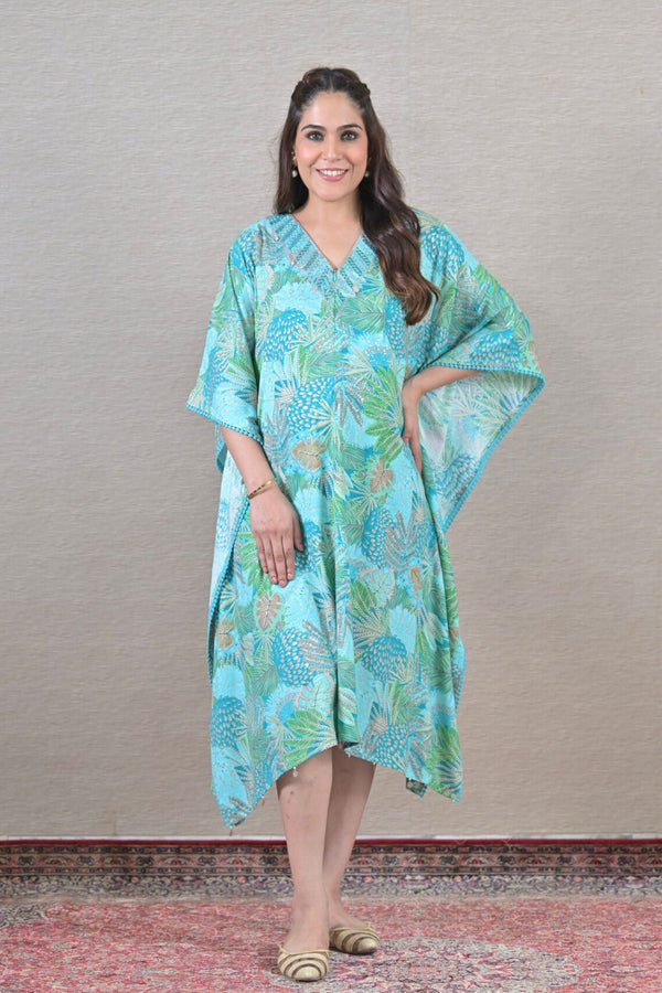 Mint Leafy Maternity & Nursing Kaftan (100% Cotton) momzjoy.com