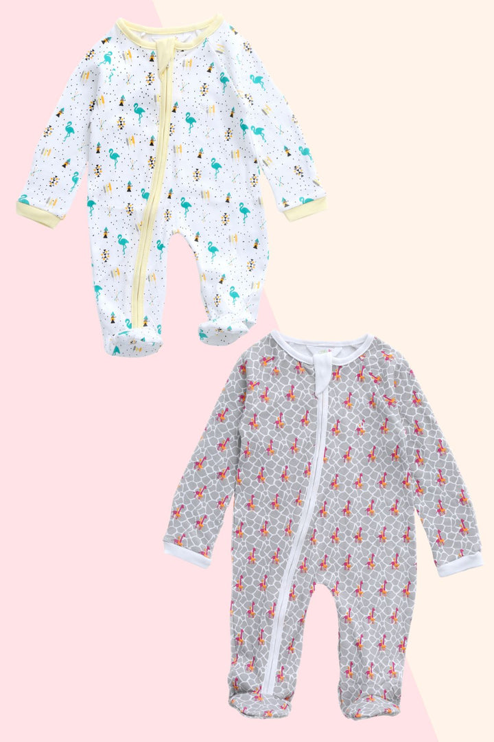 Boho Flamingo Giraffe Duo  - Sleeper Onesie (Set of 2) MOMZJOY.COM