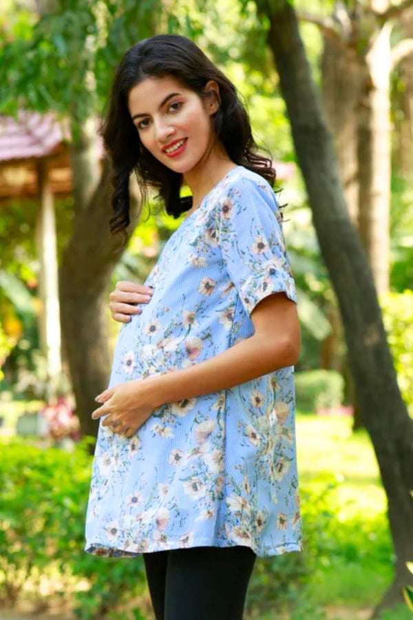 Blooming Blue Maternity Top momzjoy.com