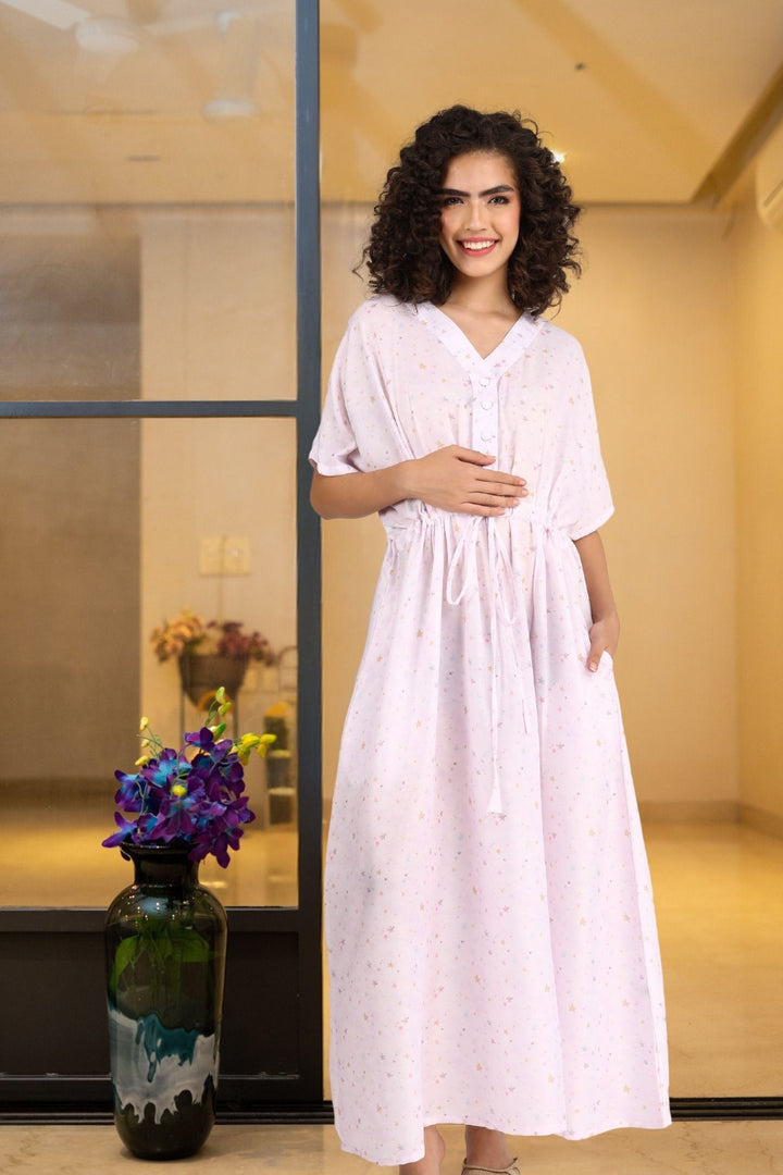 Starry Cloud Maternity & Nursing Dress / Delivery Gown/ Night Dress MOMZJOY.COM