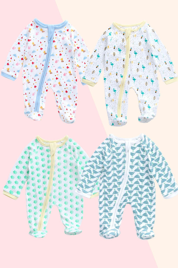 Flamingo Beach Whale  - Sleeper Onesie (Set of 4) MOMZJOY.COM