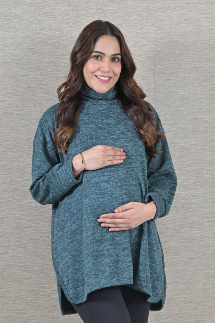 Arabian Green Maternity & Nursing Side Slit Top MOMZJOY.COM