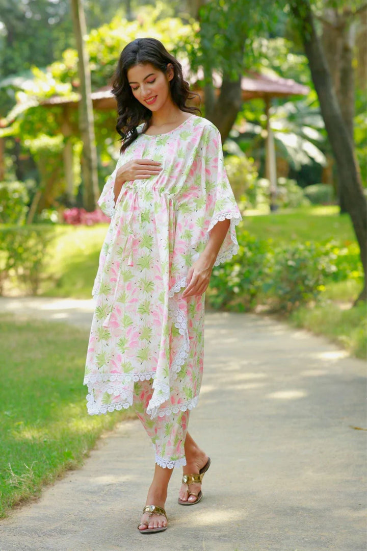 Snowy Tropical Maternity & Nursing Kaftan Set (2 Pc) momzjoy.com