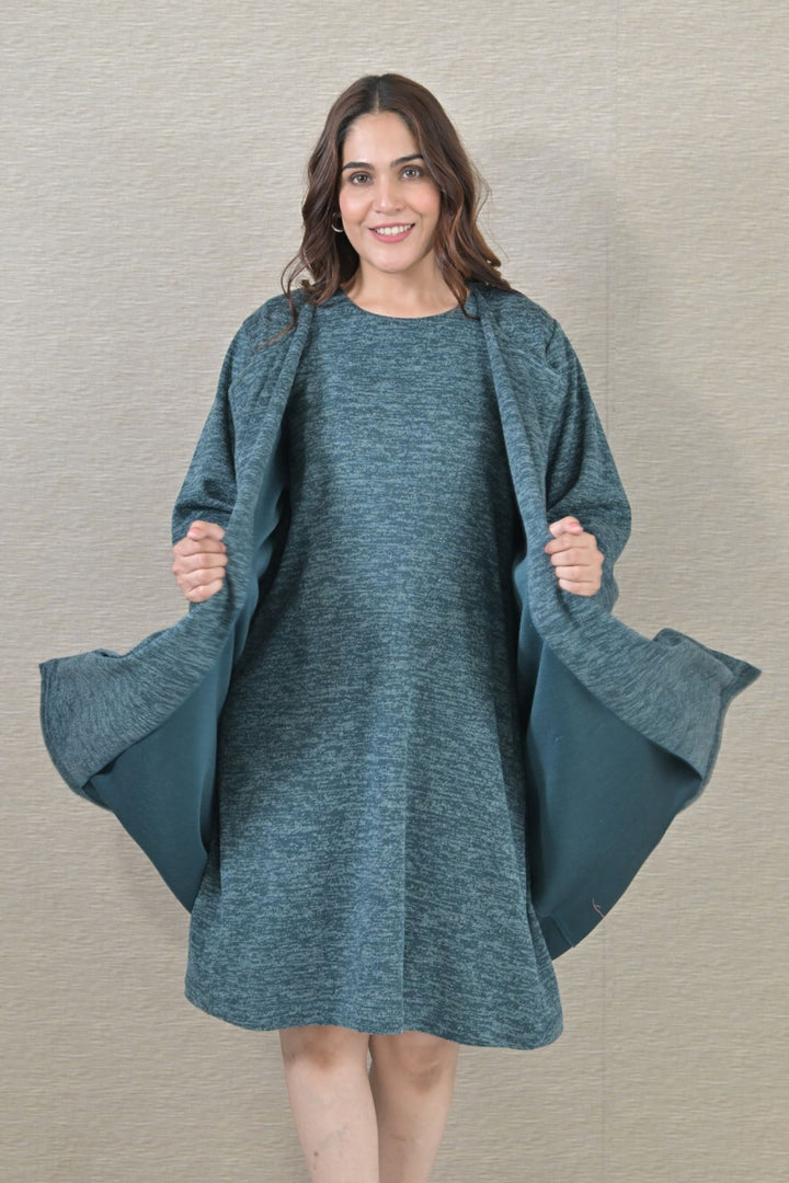 Warm Ocean Green Maternity Winter Cover Up momzjoy.com