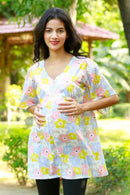 Chic Pastel Floral Gathered Maternity & Nursing Top MOMZJOY.COM