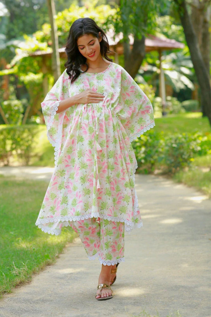 Snowy Tropical Maternity & Nursing Kaftan Set (2 Pc) momzjoy.com