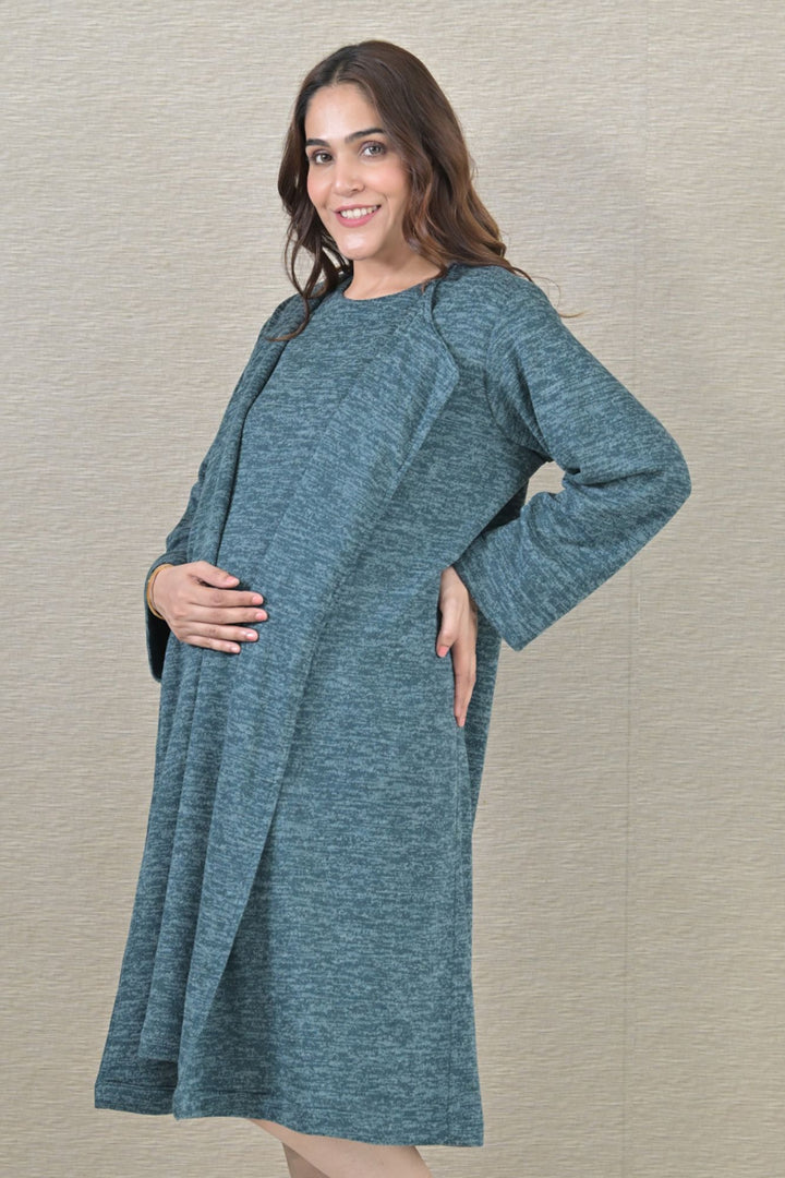 Warm Ocean Green Maternity Winter Cover Up momzjoy.com