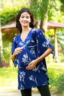 Serene Navy Blue Gathered Maternity & Nursing Top MOMZJOY.COM