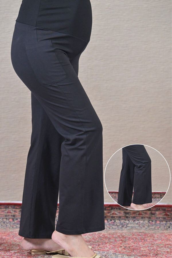 Black Over The Bump Pant (COTTON LYCRA - STRAIGHT FIT) MOMZJOY.COM