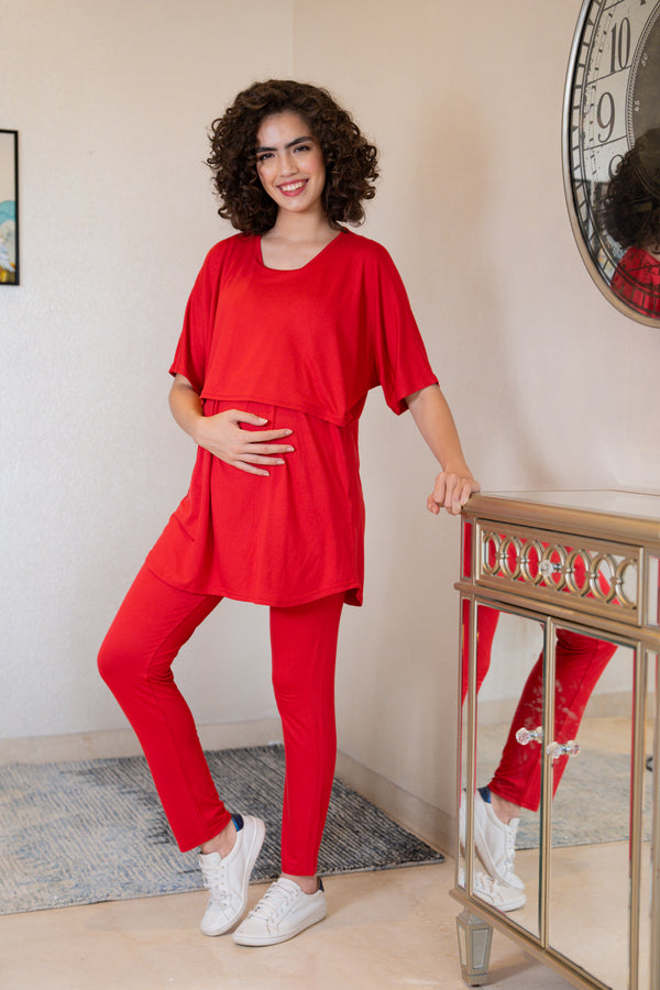247 Comfy Red Zipless Maternity Athleisure Set momzjoy.com