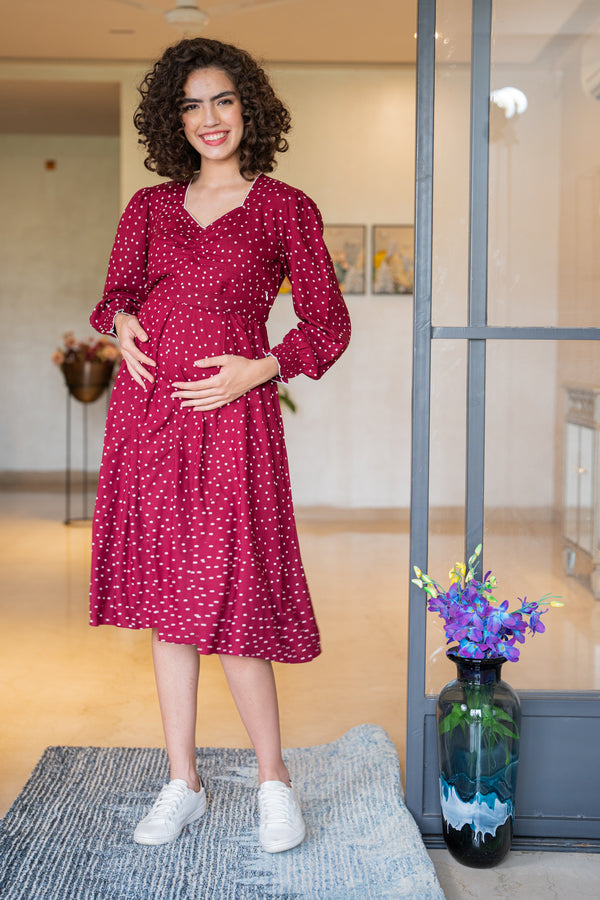 Chic Sangria Sprinkle Maternity & Nursing Dress (100% Cotton) momzjoy.com