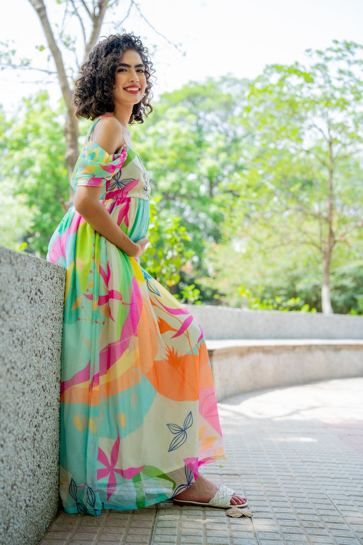 Luxe Adorable Candy Pop Off-Shoulder Maternity Photoshoot Gown momzjoy.com