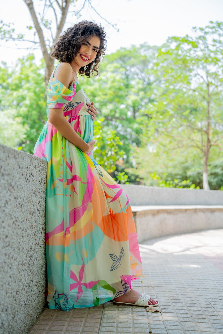 Luxe Adorable Candy Pop Off-Shoulder Maternity Photoshoot Gown momzjoy.com