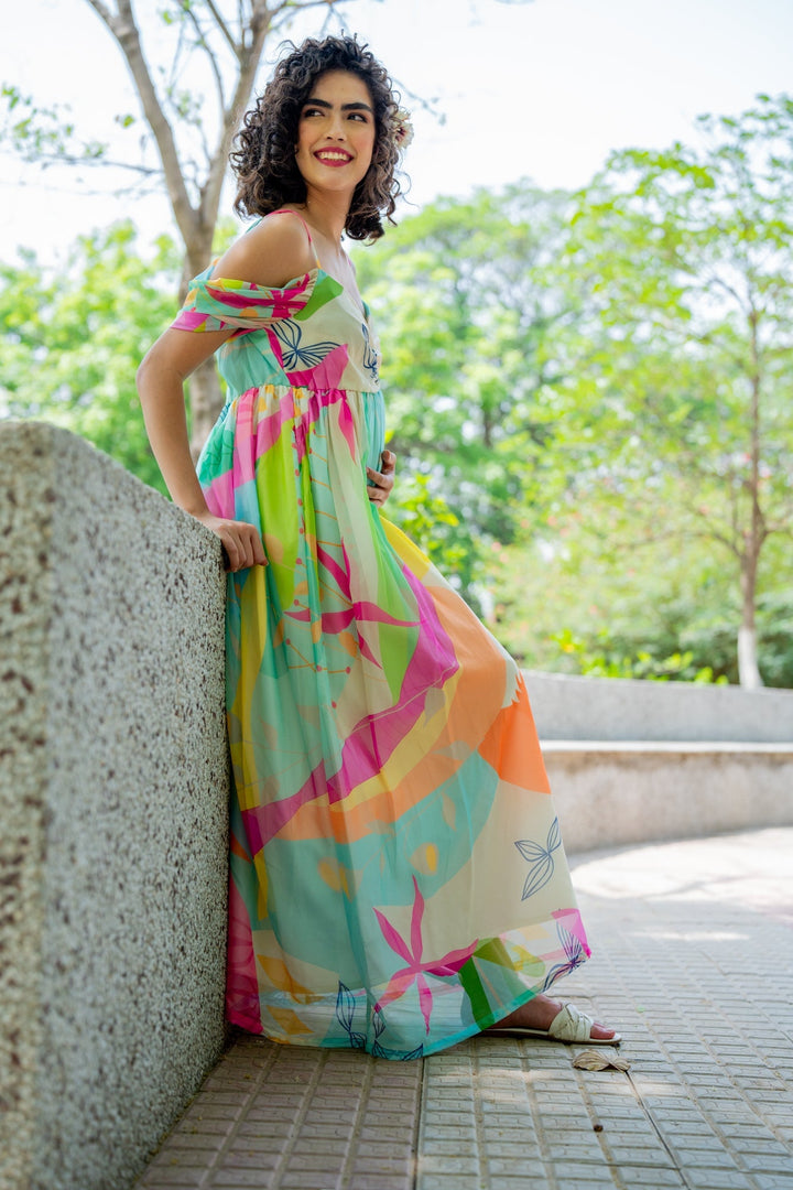 Luxe Adorable Candy Pop Off-Shoulder Maternity Photoshoot Gown momzjoy.com