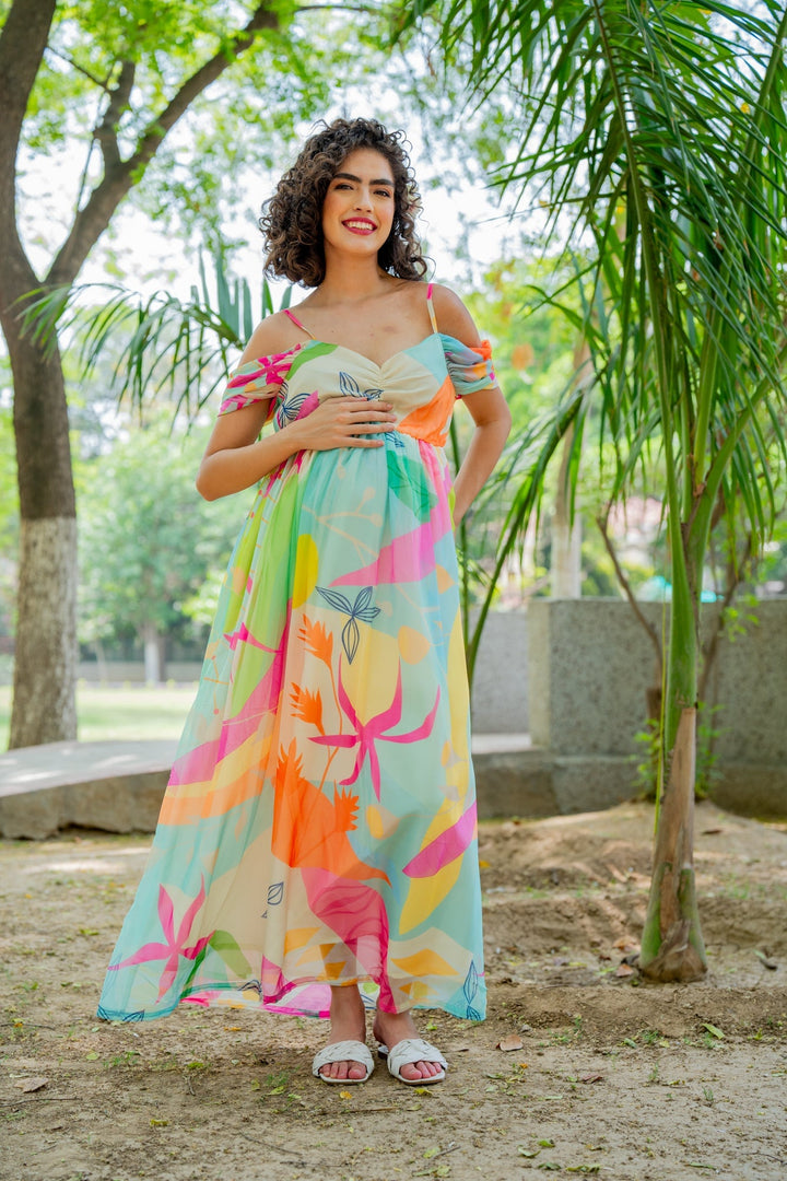 Luxe Adorable Candy Pop Off-Shoulder Maternity Photoshoot Gown momzjoy.com