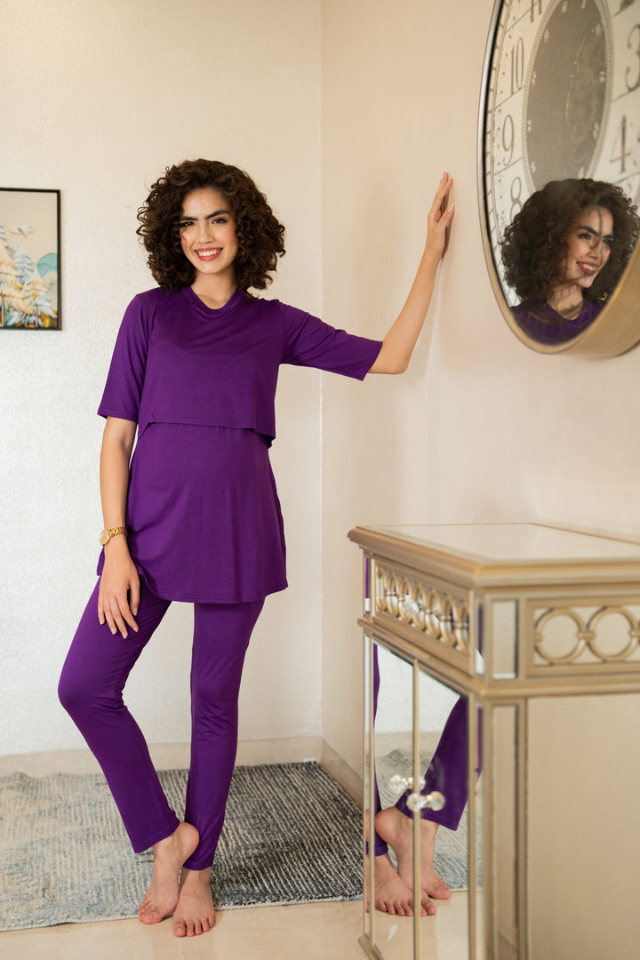 247 Comfy Purple Zipless Maternity Athleisure Set momzjoy.com