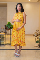 Classic Saffron Maternity & Nursing Frill Dress momzjoy.com