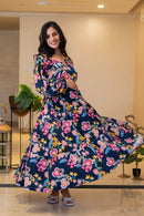 French Navy Candy Bloom Maternity & Nursing Layered Dress MOMZJOY.COM