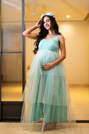 Darling Teal Green Maternity & Nursing Off-Shoulder Layered Dress momzjoy.com
