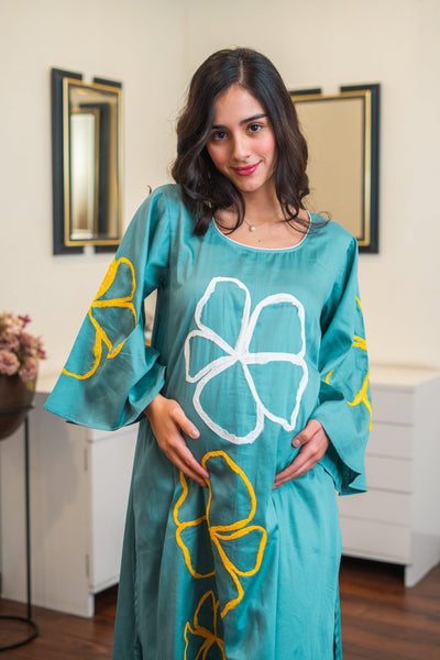 Chirpy Arabian Green Maternity Dress (100% Cotton) MOMZJOY.COM