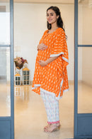 Classic Tangerine Ikat Maternity & Nursing Kaftan Set (2Pc) (100% Cotton) momzjoy.com