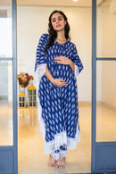 Luxe Indigo Blue Ikat Maternity & Nursing Kaftan Coord Set (100% Cotton) (2 Pc) momzjoy.com