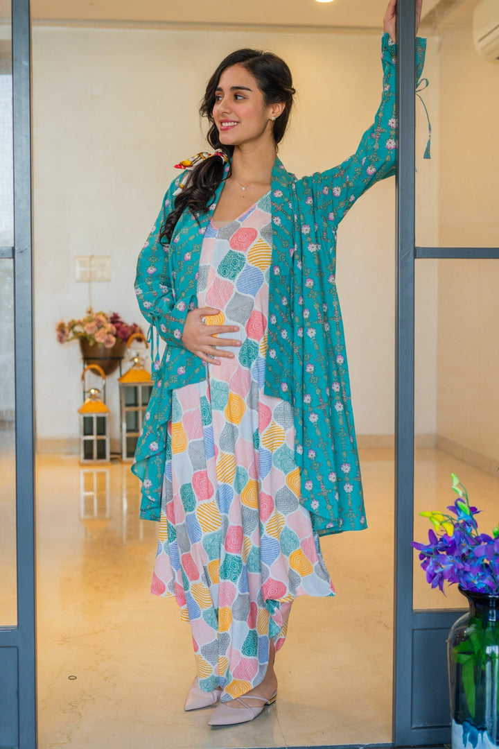 Gorgeous Colorful Retro Maternity & Nursing Jumpsuit + Cover Up momzjoy.com