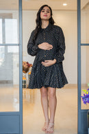 Classic Black Sprinkle Maternity & Nursing Shirt Dress (100% Cotton) momzjoy.com