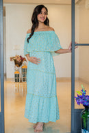 Classy Mint Love Off-Shoulder Chiffon Maternity Maxi Dress MOMZJOY.COM