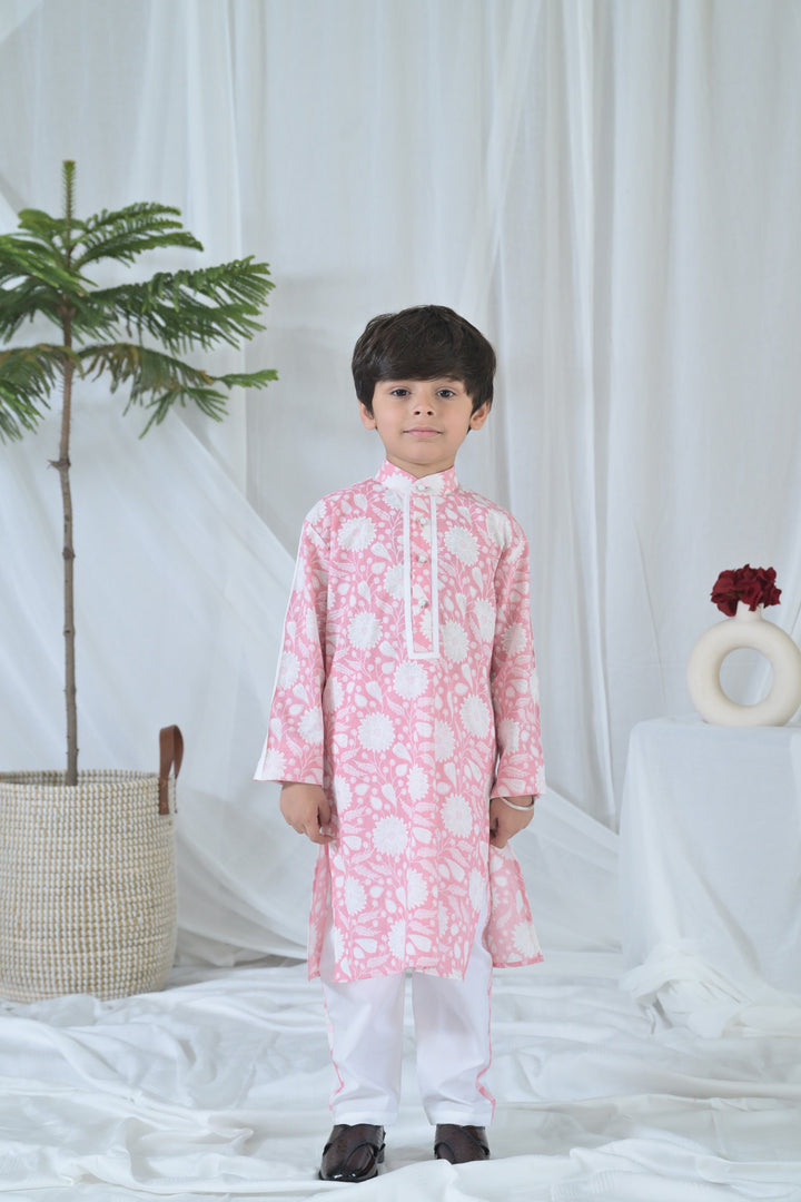 Blush Pink Floral Kurta Set (3pc) (0-12 Yrs) MOMZJOY.COM