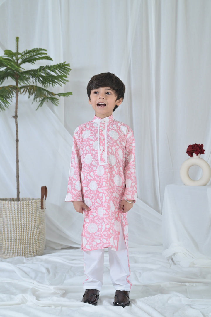 Blush Pink Floral Kurta Set (3pc) (0-12 Yrs) MOMZJOY.COM