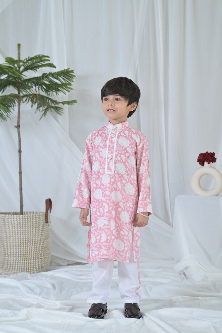 Blush Pink Floral Kurta Set (3pc) (0-12 Yrs) MOMZJOY.COM