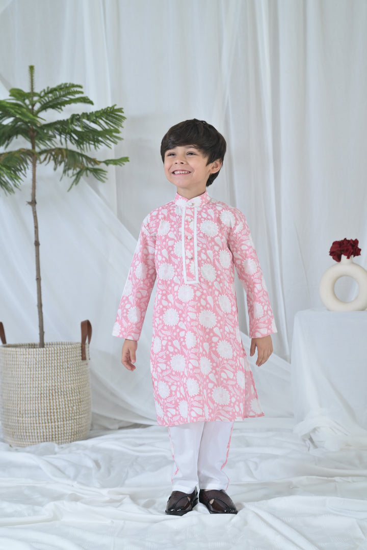 Blush Pink Floral Kurta Set (3pc) (0-12 Yrs) MOMZJOY.COM