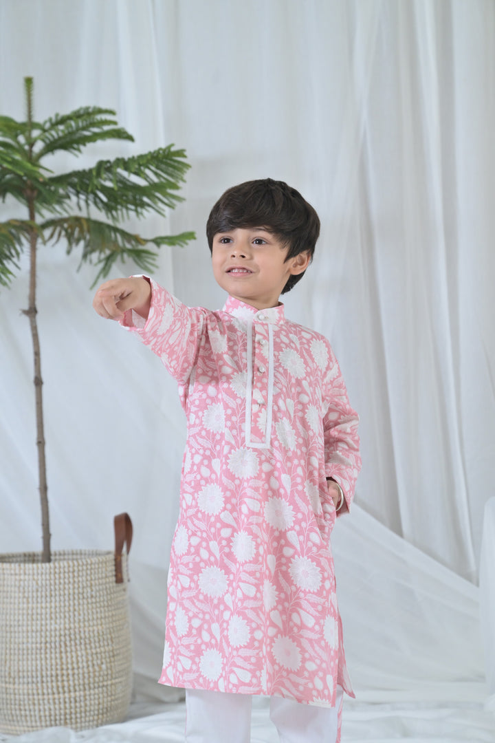 Blush Pink Floral Kurta Set (3pc) (0-12 Yrs) MOMZJOY.COM