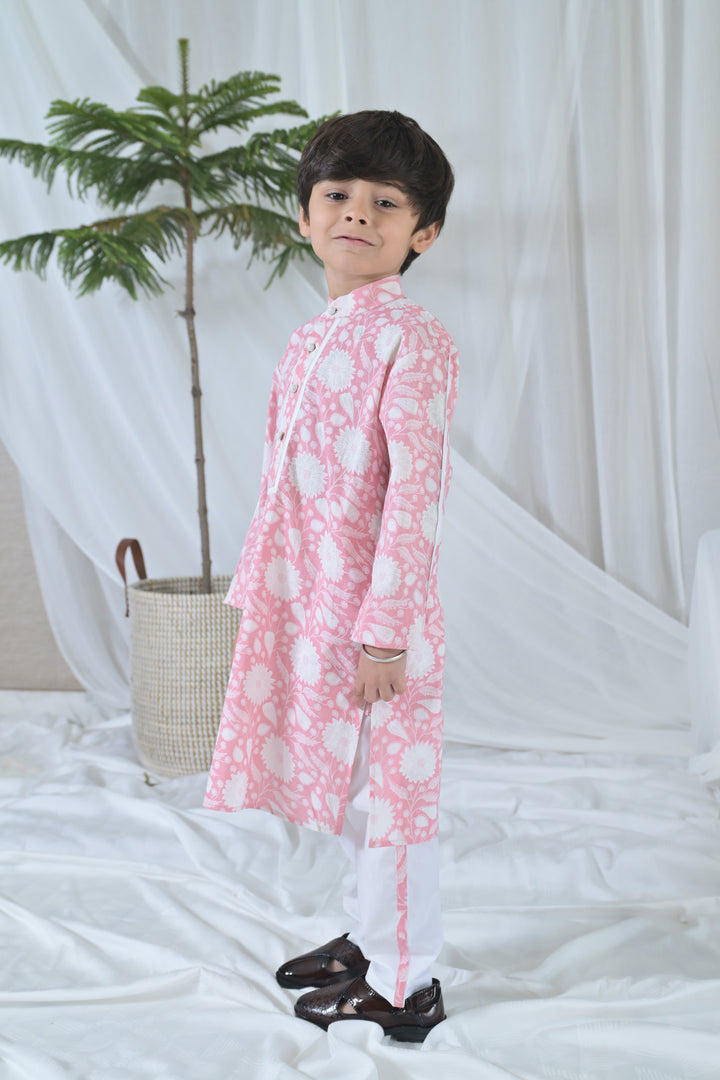 Blush Pink Floral Kurta Set (3pc) (0-12 Yrs) MOMZJOY.COM