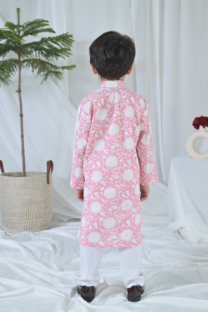 Blush Pink Floral Kurta Set (3pc) (0-12 Yrs) MOMZJOY.COM