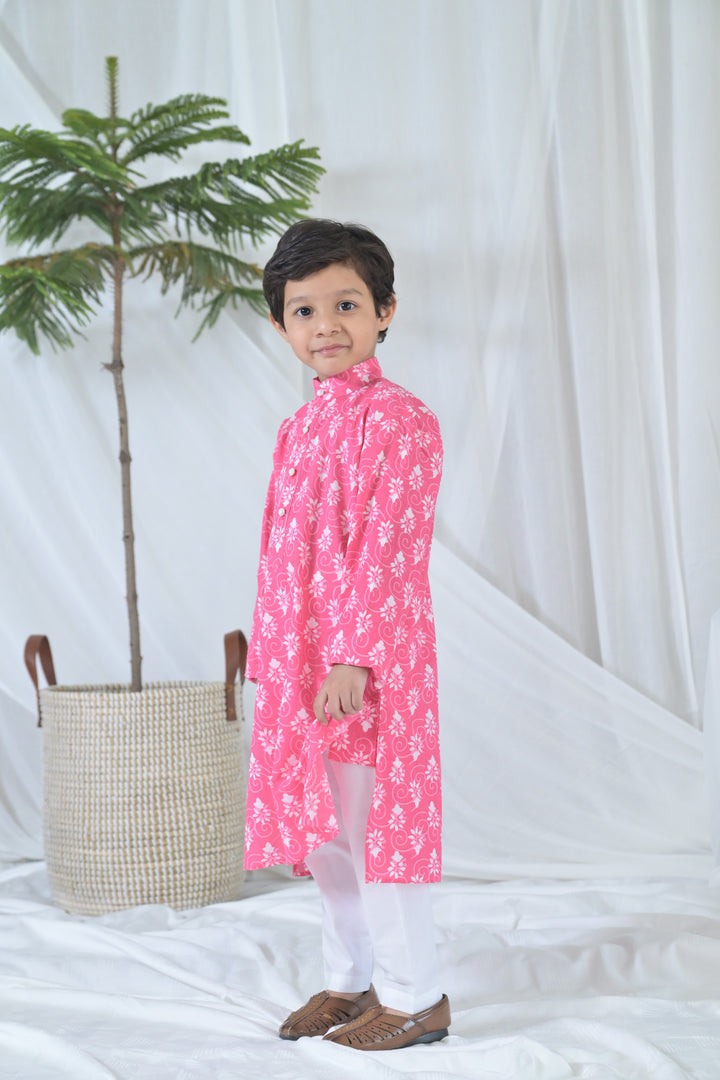 Hot Pink Floral Kurta Set (3pc) (0-12 Yrs) MOMZJOY.COM