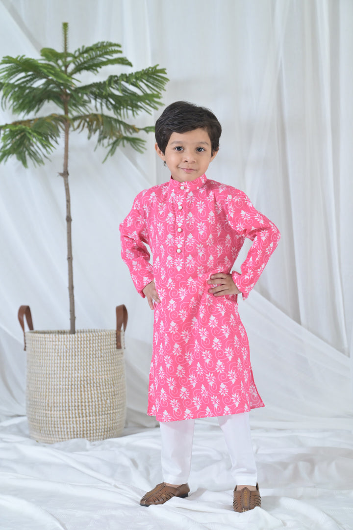 Hot Pink Floral Kurta Set (3pc) (0-12 Yrs) MOMZJOY.COM