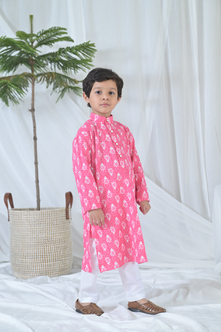 Hot Pink Floral Kurta Set (3pc) (0-12 Yrs) MOMZJOY.COM