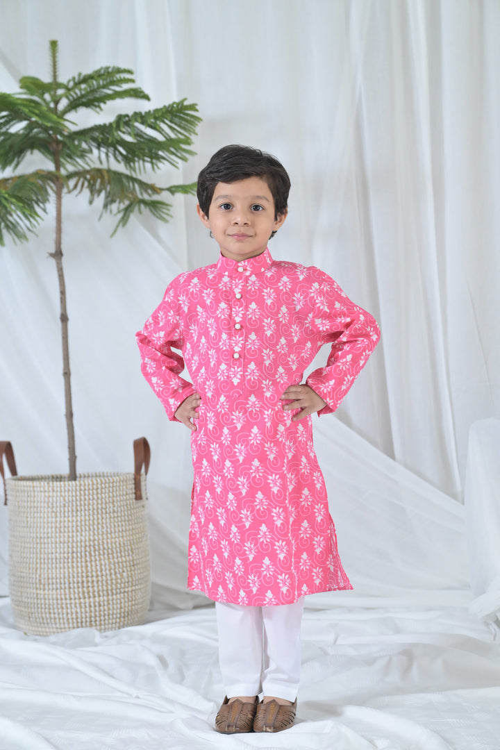 Hot Pink Floral Kurta Set (3pc) (0-12 Yrs) MOMZJOY.COM