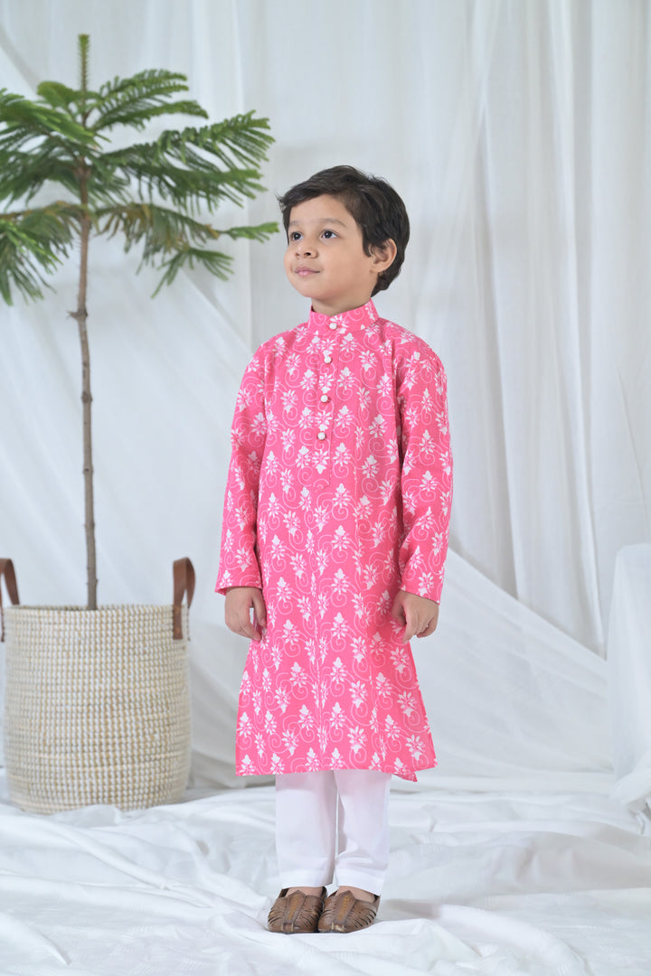 Hot Pink Floral Kurta Set (3pc) (0-12 Yrs) MOMZJOY.COM