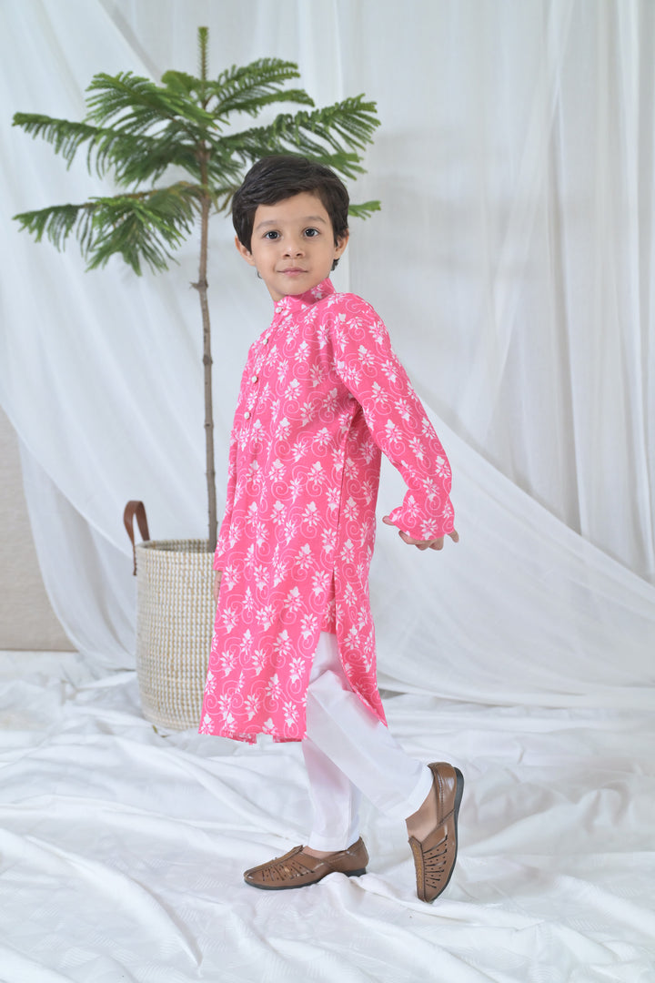 Hot Pink Floral Kurta Set (3pc) (0-12 Yrs) MOMZJOY.COM