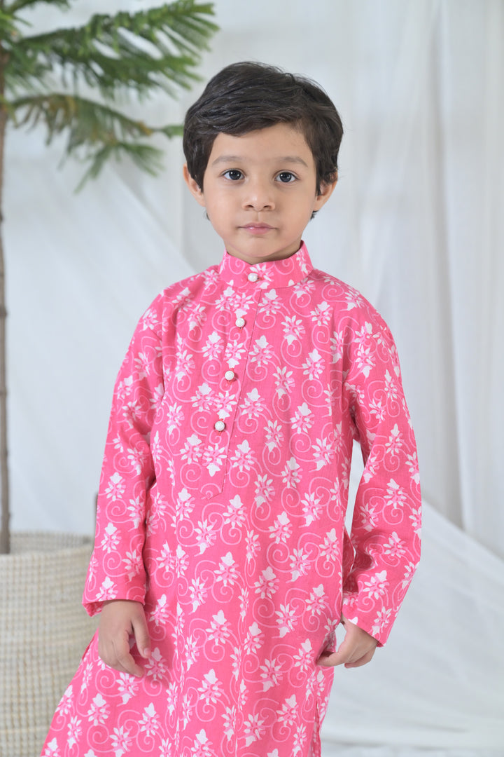 Hot Pink Floral Kurta Set (3pc) (0-12 Yrs) MOMZJOY.COM